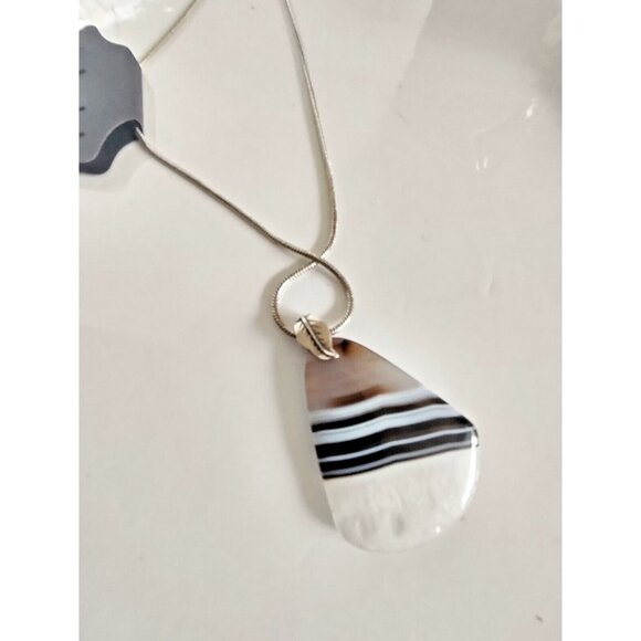 Polished Zebra Jasper Pendant & Sterling Silver Serpentine Necklace 925 Italy - Picture 4 of 13
